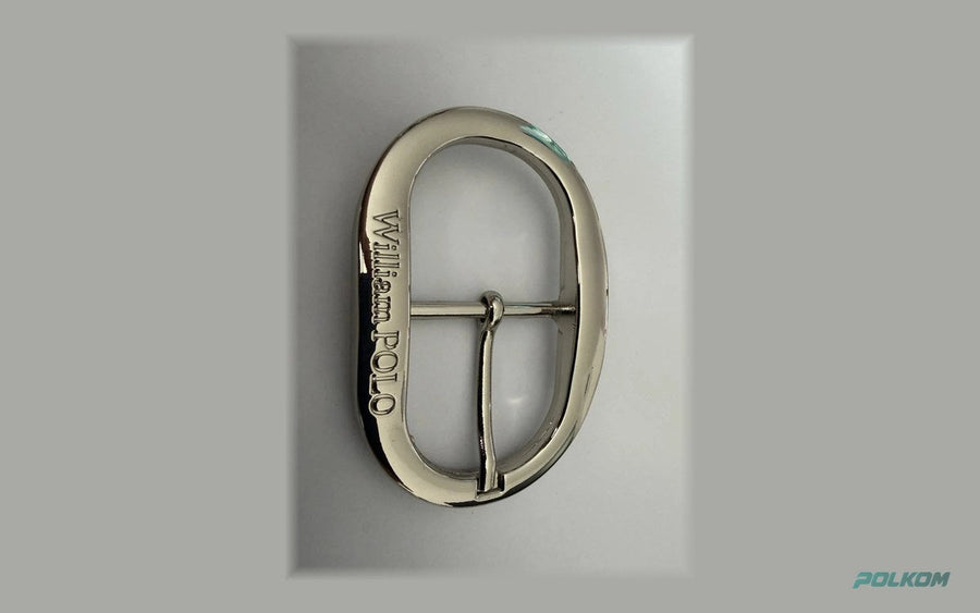 Elegante fivela metálica oval com logo em relevo para cinto 3 cm – para cintos de senhora e homem