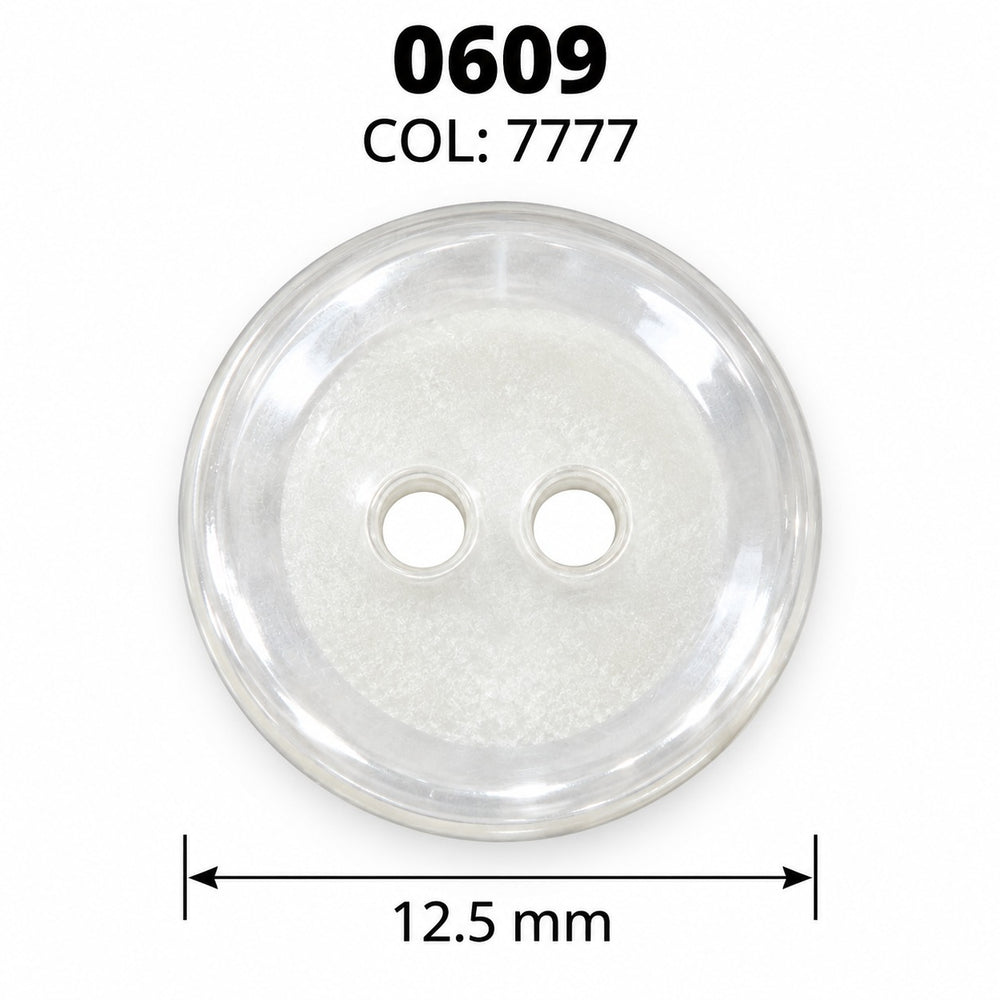 Полиестерно копче 0609 col 7777 – 2 отвора, бяло – код и размер