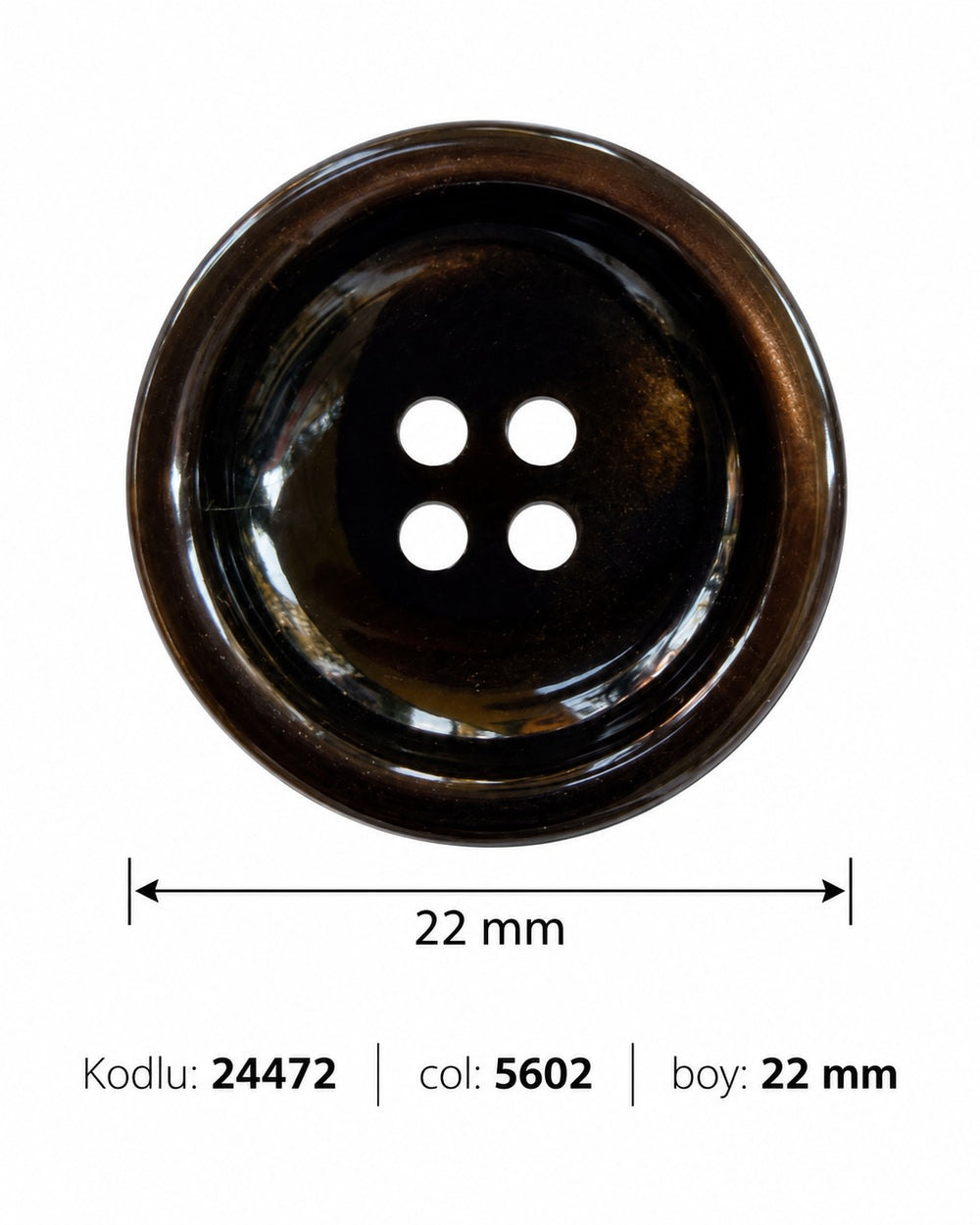 Полиестерно копче 24472 col 5602 – 4 отвора, черно – код и размер