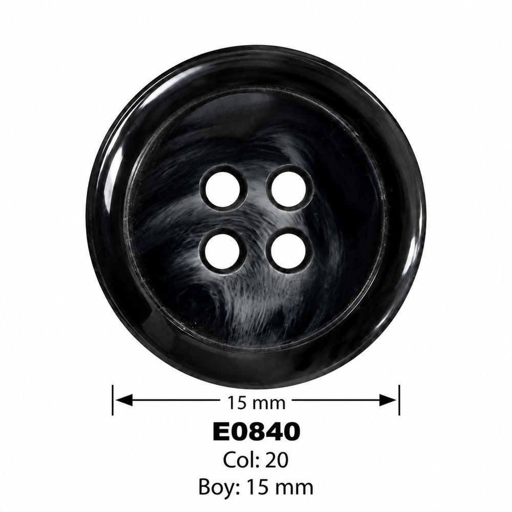 Полиестерно копче E0840 col 20 – 4 отвора, черно – код и размер