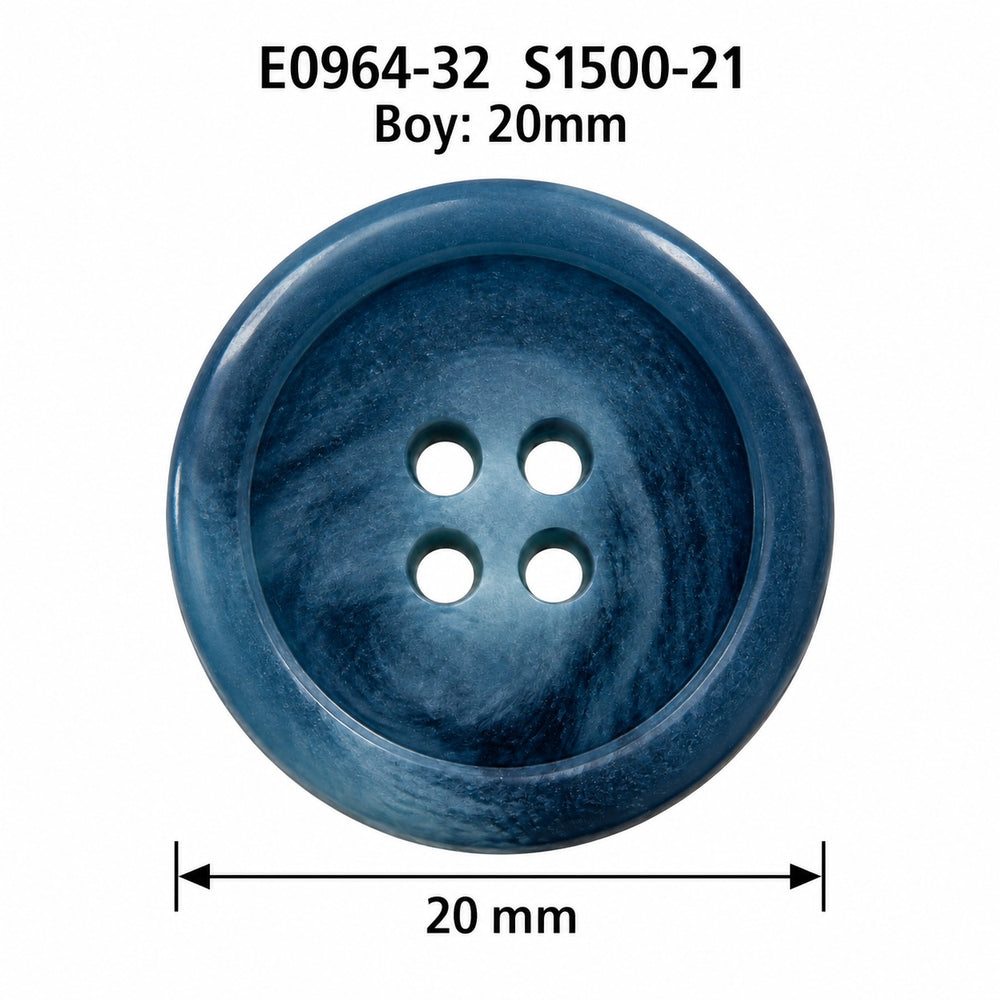 Полиестерно копче E0964 col S1500-21 – 4 отвора, синьо – код и размер