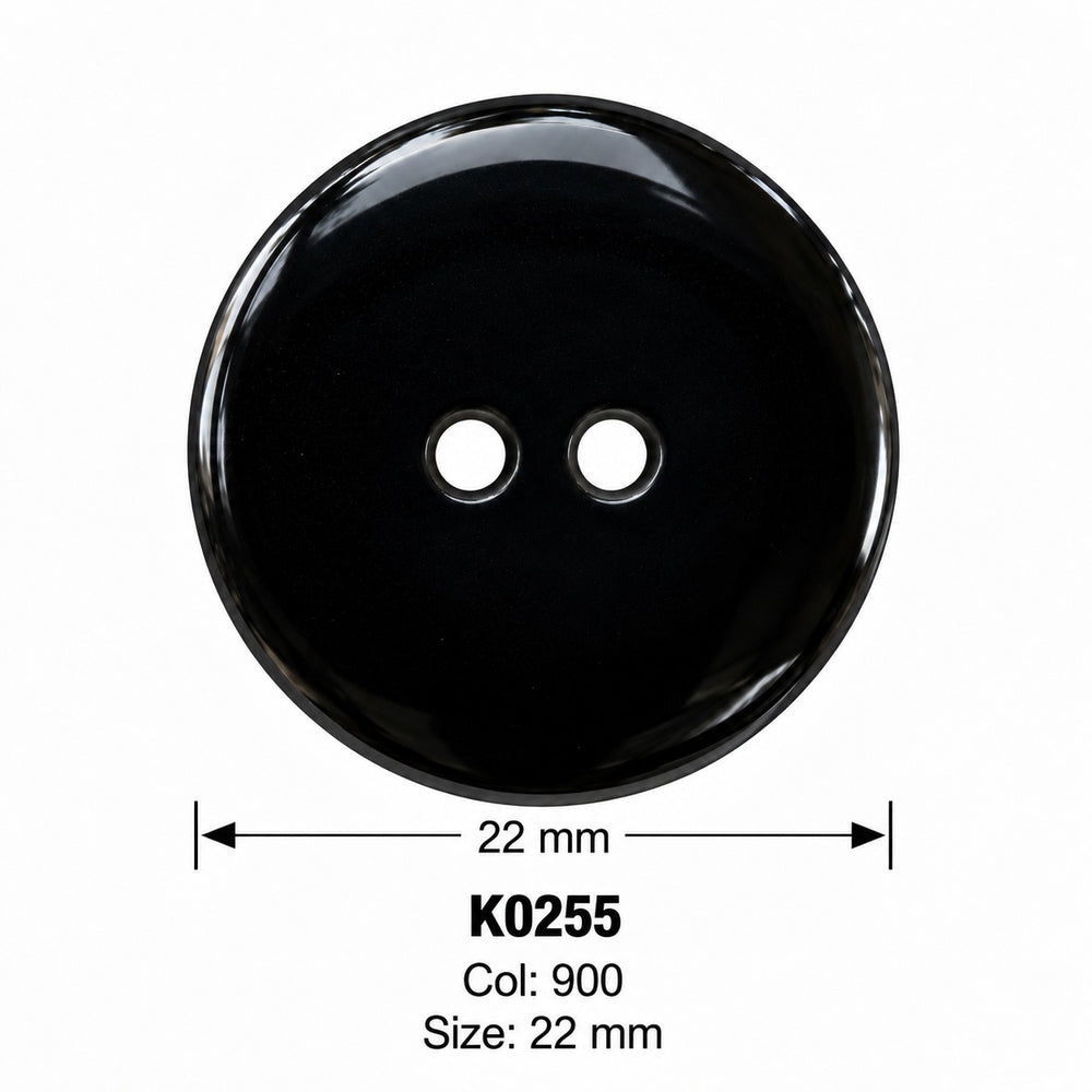 Полиестерно копче K0255 col 900 – 2 отвора, черно – код и размер