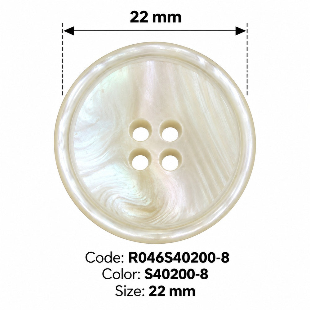 Полиестерно копче R046S40200-8 col S40200-8 – 4 отвора, бяло – код и размер