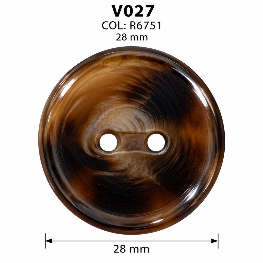 Polyesterový gombík V027 col R6751 – 2 dierky, hnedý – 2
