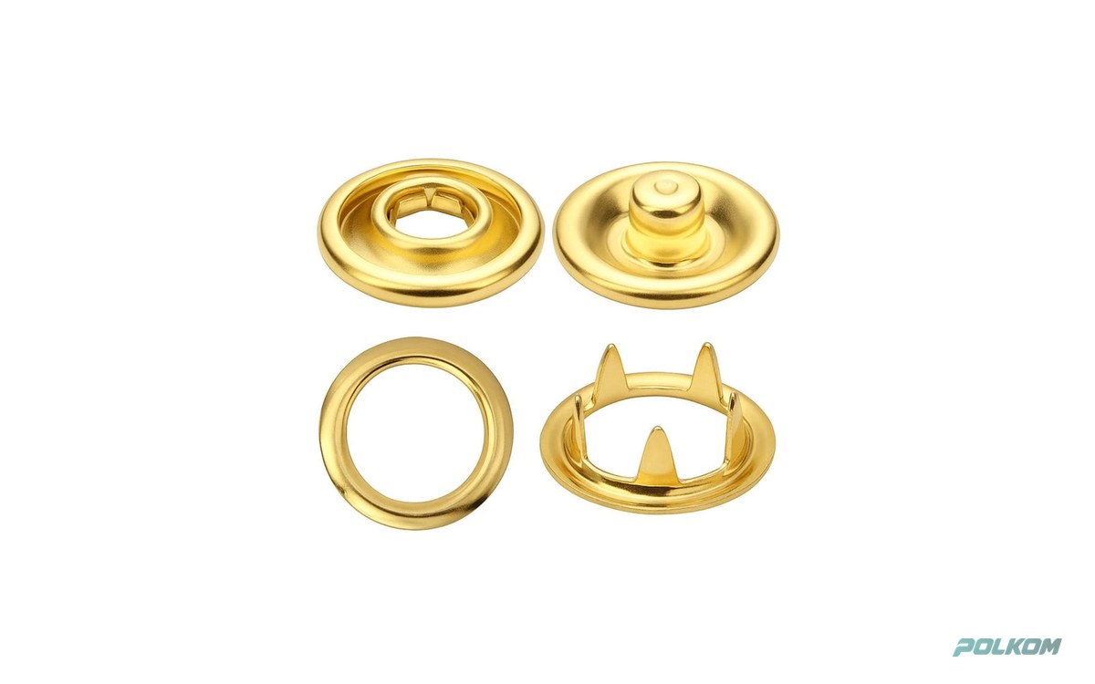 Trykknapper med tænder i messing i 5 farver – guld, lyst guld, nikkel, sort oxid og gunmetal