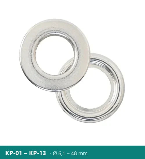 Плоски месингови капси, изглед отгоре – Polkom KP · Ø 6,1 – 48 mm