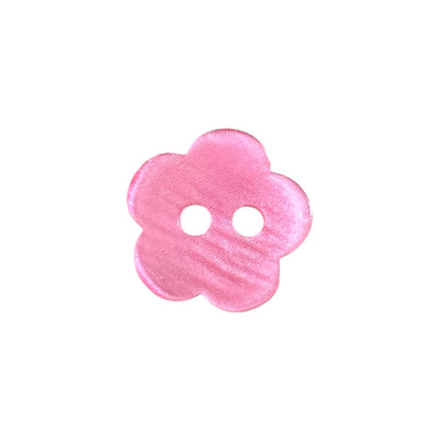 Pink flower-shaped polyester button with 2 holes and pearl effect for children's shirts and dresses