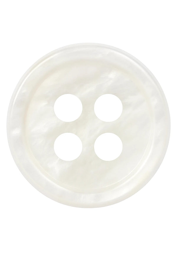 Witte polyester overhemdknoop met 4 gaten en parelmoereffect voor een zwart overhemd