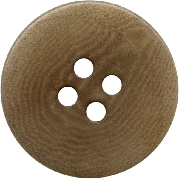 Flad beige corozoknap med 4 huller og fine naturlige striber til vest