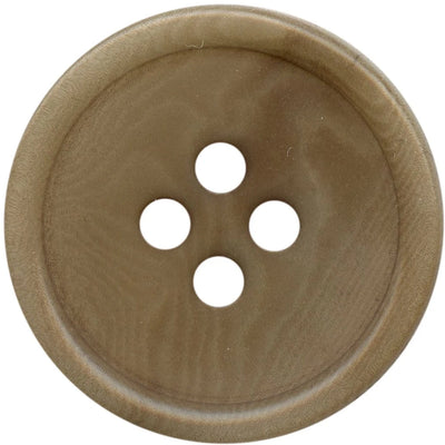 Corozo button with 4 holes and raised rim in an olive-beige tone for summer suits