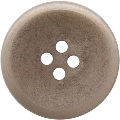 Grey-beige corozo button with 4 holes and wide rim for grey suits and tweed