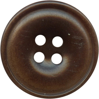 Dark brown corozo button with 4 holes, rim and lighter centre shading for coats