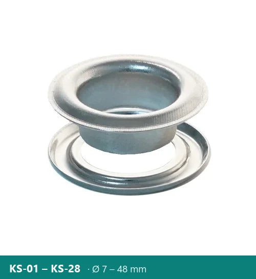 Mosadzné očko a podložka (nickel free) – Polkom KS · Ø 7 – 48 mm