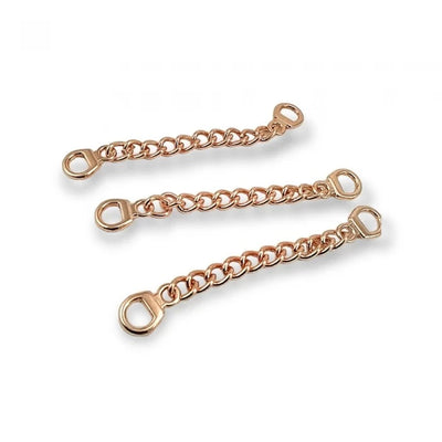 Metal chains for clothing with D-rings in rose gold as coat hanger loops