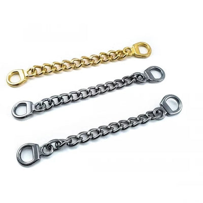 Metal chains with D-rings in gold and gunmetal for trousers and coats