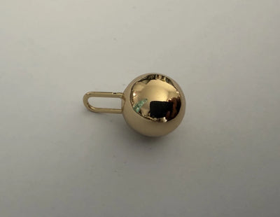 Kovový přívěsek kulička 14 mm s očkem 9 mm v zrcadlovém zlatě pro zipy a tašky