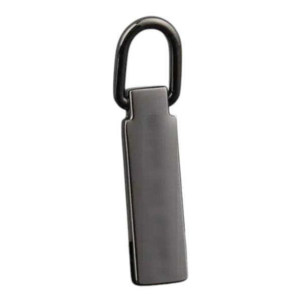 Tiretto per zip in metallo con logo color gunmetal e anellino per il cursore
