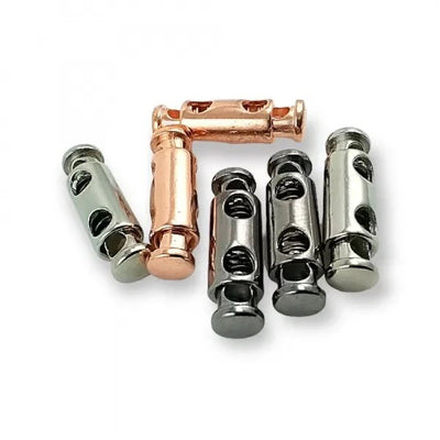 Цилиндрични метални стопери с две дупки в розово злато, никел (nickel free) и gunmetal