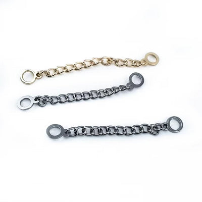 Short hanging chains with round ends, one gold and two gunmetal