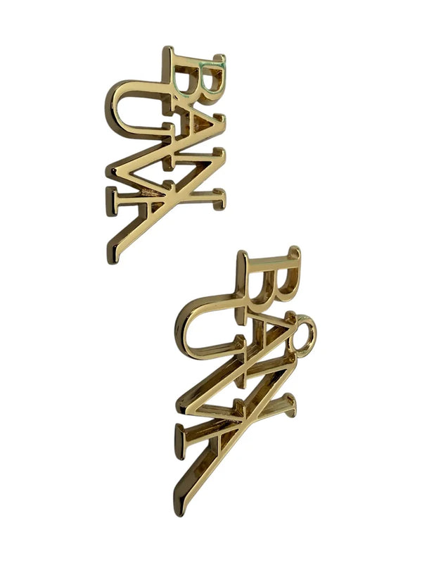 Logo métallique en lettres comme pendentif avec anneau en or miroir pour fermetures éclair et sacs