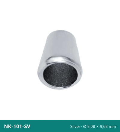 Puntale in metallo per cordoni, conico, piccolo NK-101-SV – argento, Ø 8,08 × 9,68 mm