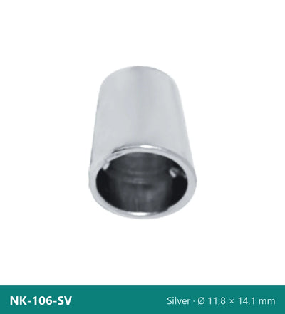 Capăt metalic pentru șnur, conic cu știft de fixare, înalt NK-106-SV – argintiu, Ø 11,8 × 14,1 mm
