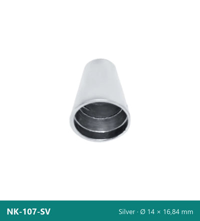 Capăt metalic pentru șnur, conic, mare NK-107-SV – argintiu, Ø 14 × 16,84 mm