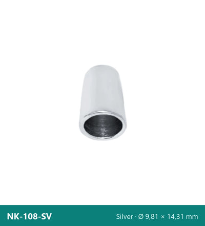 Capăt metalic pentru șnur, conic, îngust NK-108-SV – argintiu, Ø 9,81 × 14,31 mm