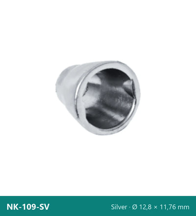 Snøreende i metal, konisk med sekskantet åbning NK-109-SV – sølv, Ø 12,8 × 11,76 mm