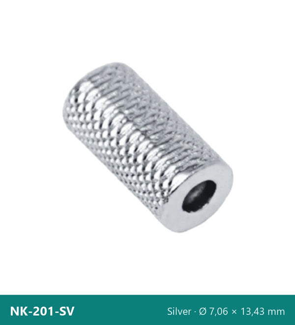 Метален накрайник цилиндър с накатка, тънък NK-201-SV – Silver, Ø 7,06 × 13,43 mm