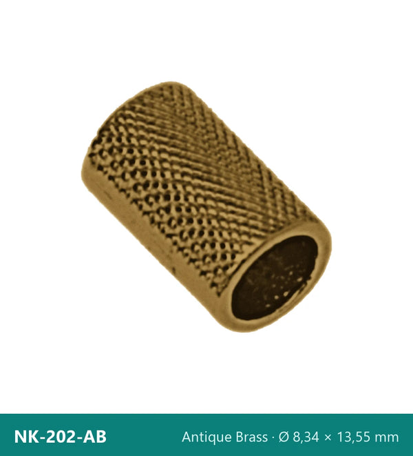 Метален накрайник цилиндър с накатка NK-202-AB – Antique Brass, Ø 8,34 × 13,55 mm