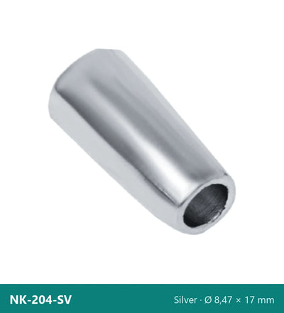 Capăt metalic pentru șnur, con alungit NK-204-SV – argintiu, Ø 8,47 × 17 mm