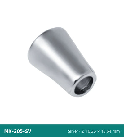 Snøreende i metal, tragtkegle NK-205-SV – sølv, Ø 10,26 × 13,64 mm