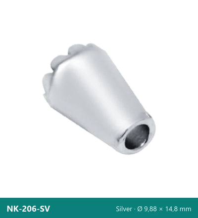 Capăt metalic pentru șnur, con „coroană” NK-206-SV – argintiu, Ø 9,88 × 14,8 mm