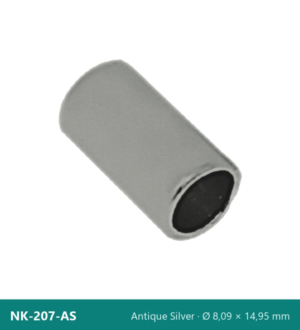 Метален накрайник цилиндър, гладък NK-207-AS – Antique Silver, Ø 8,09 × 14,95 mm