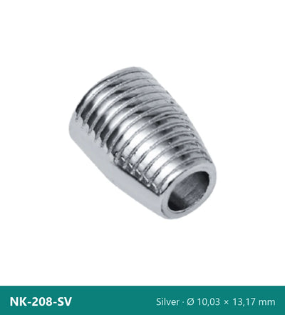 Snøreende i metal, ribbet kegle NK-208-SV – sølv, Ø 10,03 × 13,17 mm