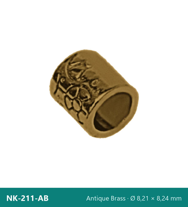 Метален накрайник цилиндър с релефна шарка NK-211-AB – Antique Brass, Ø 8,21 × 8,24 mm