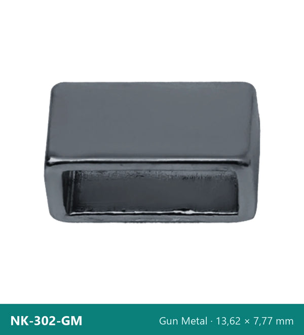 Метален накрайник плосък, правоъгълен, нисък NK-302-GM – Gun Metal, 13,62 × 7,77 mm