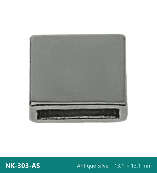Метален накрайник плосък, квадратен, голям NK-303-AS – Antique Silver, 13,1 × 13,1 mm