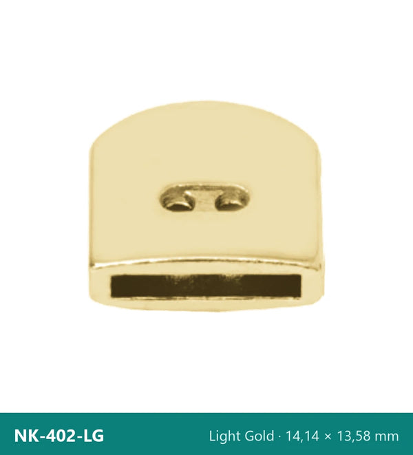 Метален накрайник полукръгъл с два отвора и процеп NK-402-LG – Light Gold, 14,14 × 13,58 mm