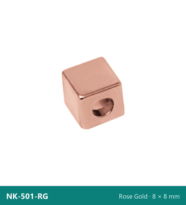 Метален накрайник куб NK-501-RG – Rose Gold, 8 × 8 mm