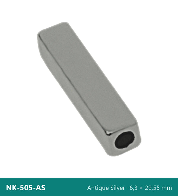 Метален накрайник квадратна пръчка, дълга NK-505-AS – Antique Silver, 6,3 × 29,55 mm