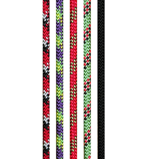 Cordoncini intrecciati multicolori in rosso, verde, viola e nero per abbigliamento sportivo