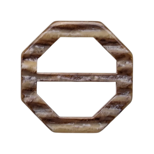 Fibbia ottagonale in poliestere con righe in rilievo – beige-marrone