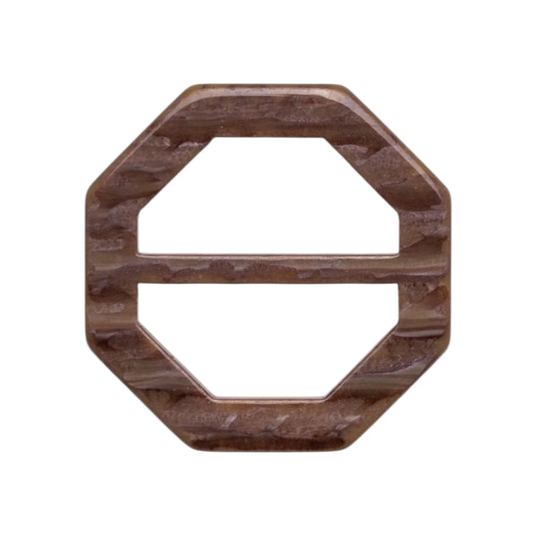 Fibbia ottagonale in poliestere effetto corno – marrone