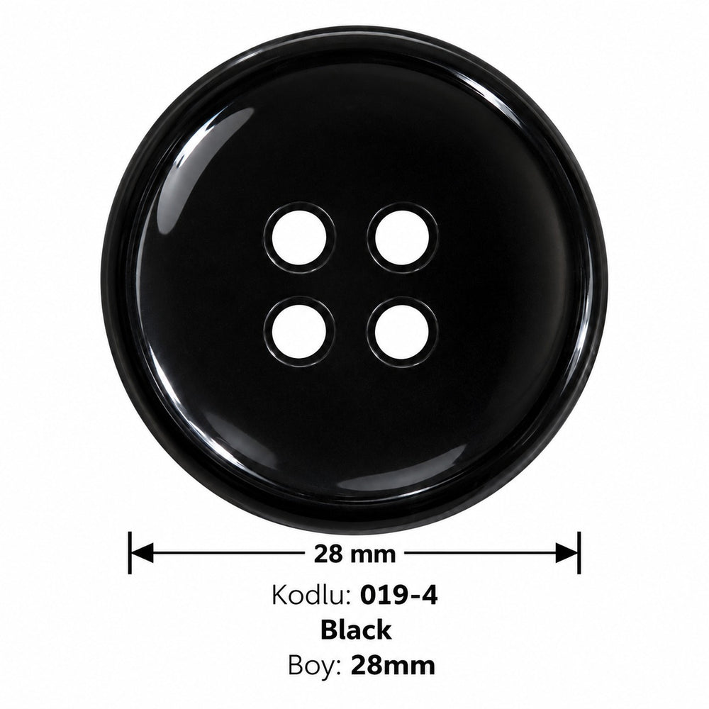 Полиестерно копче 019-4 col Black – 4 отвора, черно – код и размер