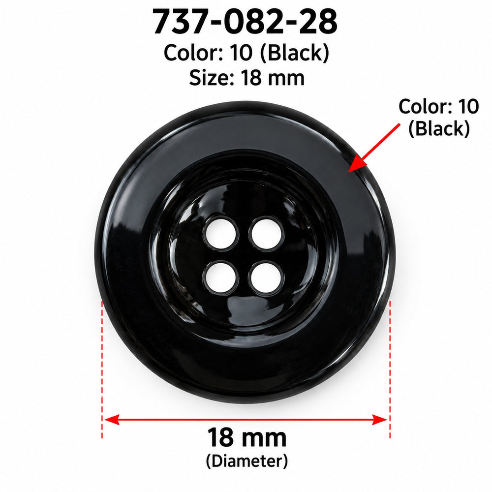 Полиестерно копче 737-082-28 col 10 Black – 4 отвора, черно – код и размер