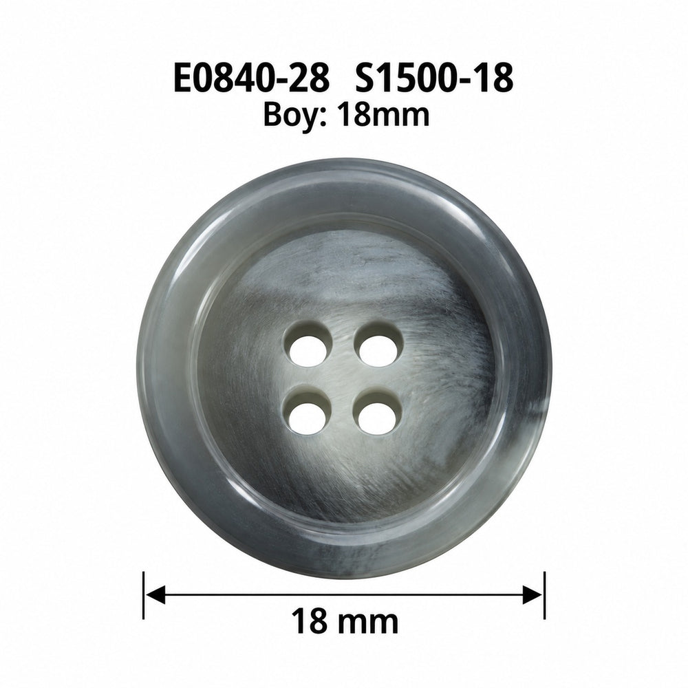 Полиестерно копче E0840 col S1500-18 – 4 отвора, сиво – код и размер
