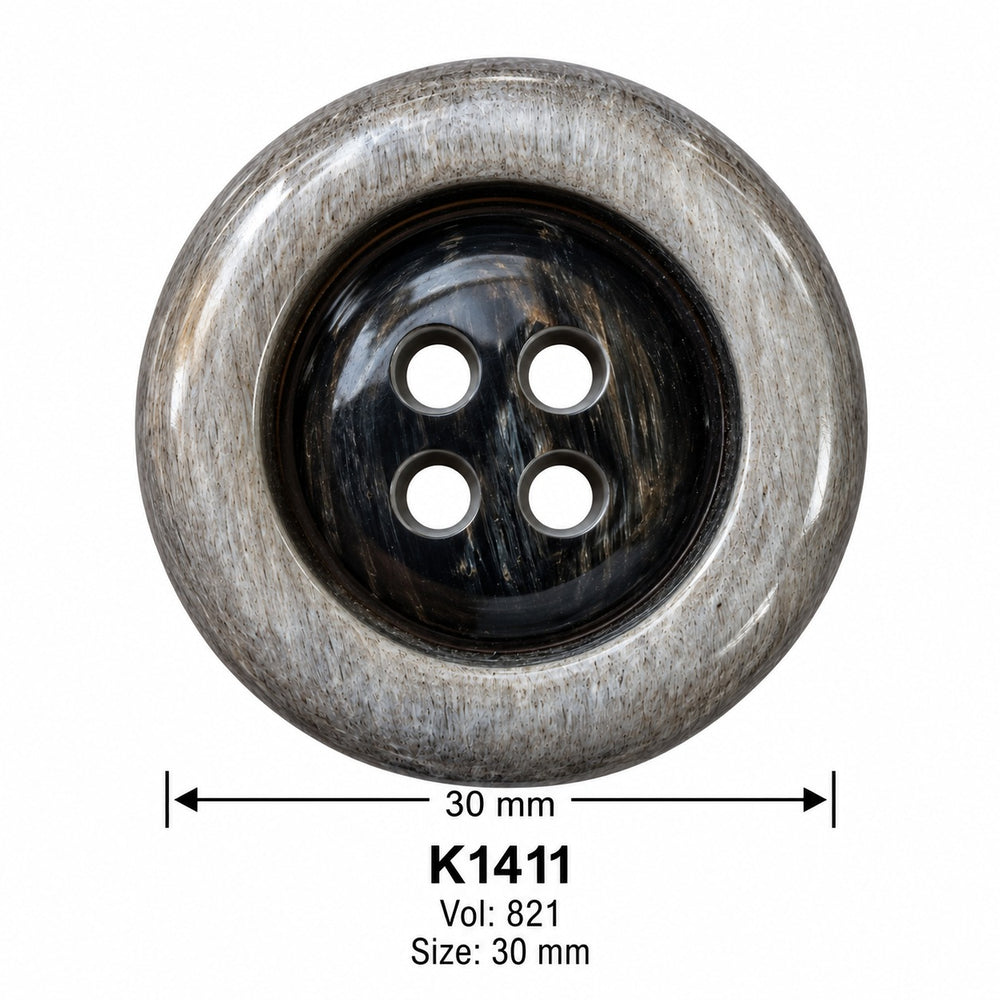 Полиестерно копче K1411 col 821 – 4 отвора, сиво – код и размер