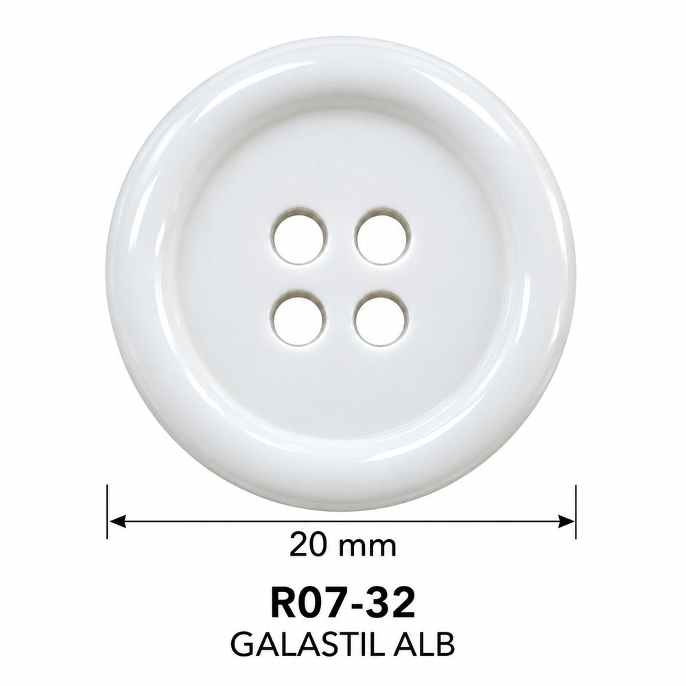 Полиестерно копче R07 col GALASTIL ALB – 4 отвора, бяло – код и размер